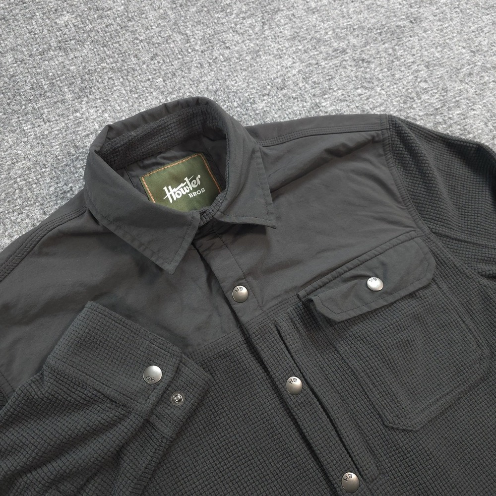 Howler Brothers Shirt Mens Small Black Vapors PolarFleece Snap Front Grid Waffle